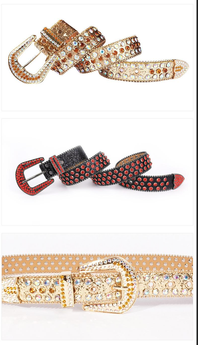 American retro punk rhinestone western belt