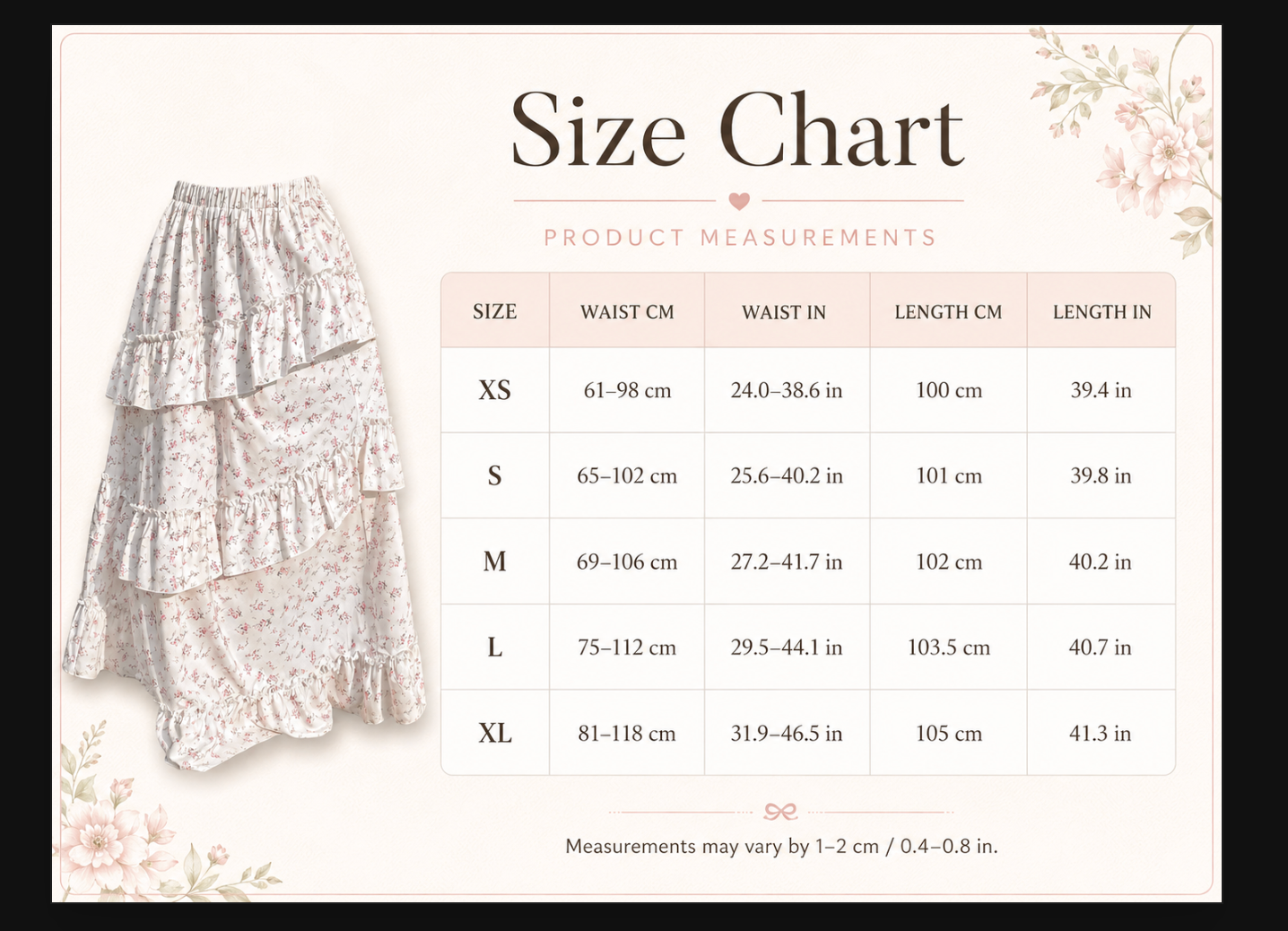 High waist maxi skirt with ruffle floral hem