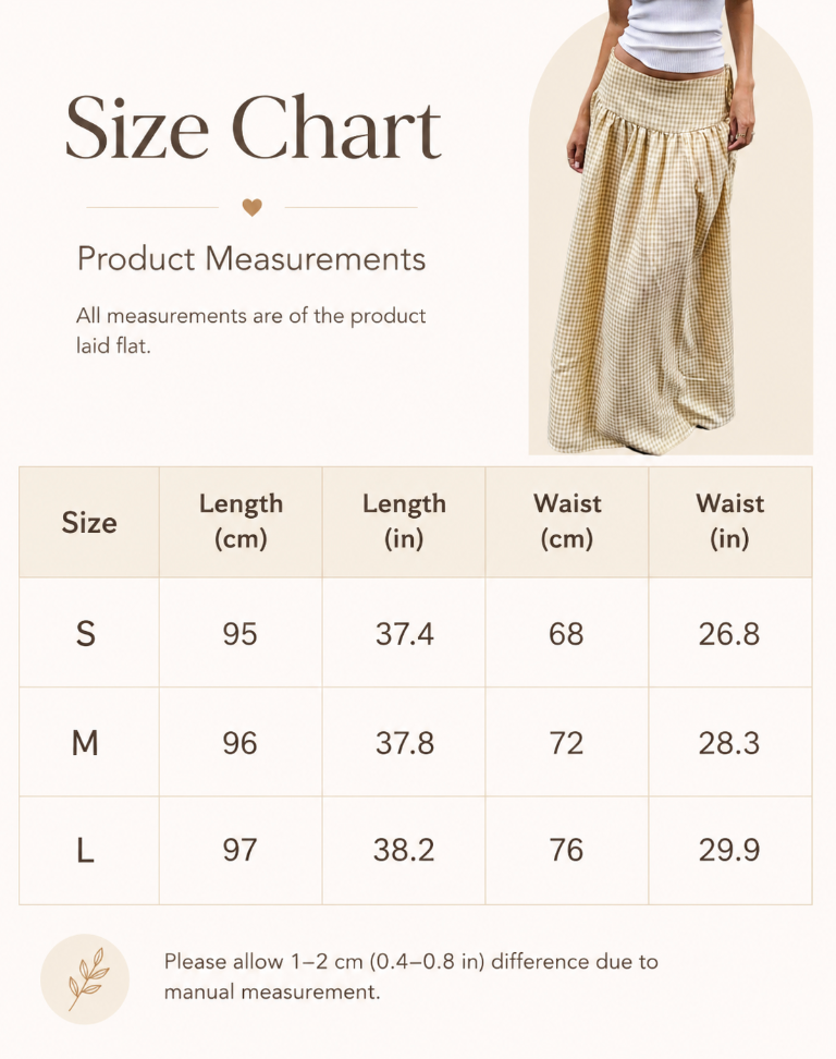 Beige gingham maxi skirt with pleated long shape