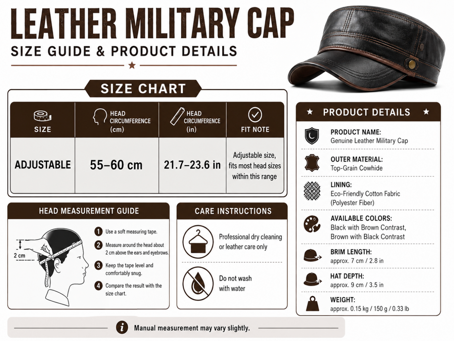 Genuine Leather Flat Top Duckbill Cap