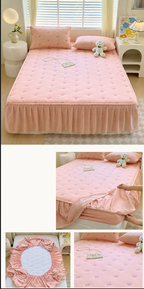 100% Cotton Fitted Sheet with Ruffled Bed Skirt Cover