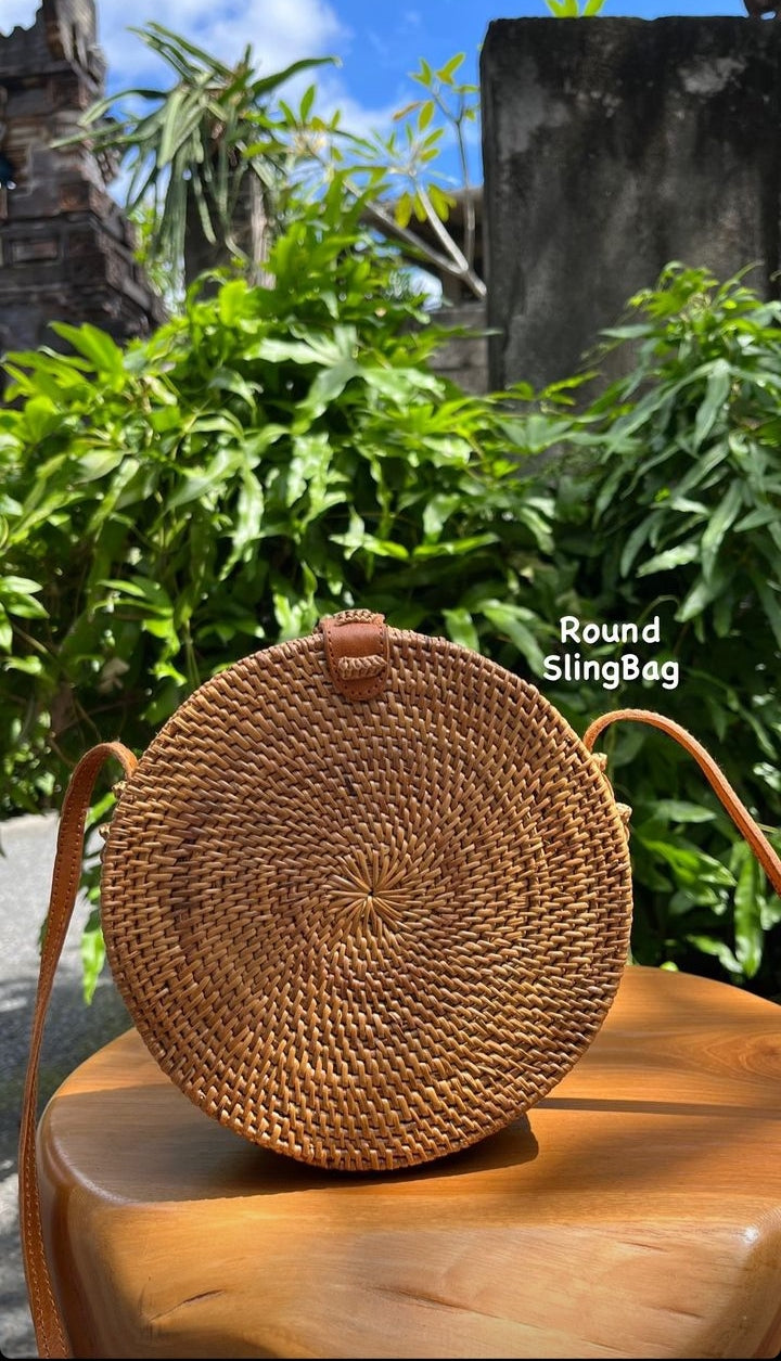 Round Rattan Crossbody Bag