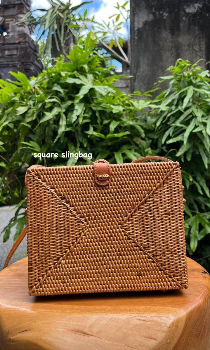 Rattan Square Crossbody Bag
