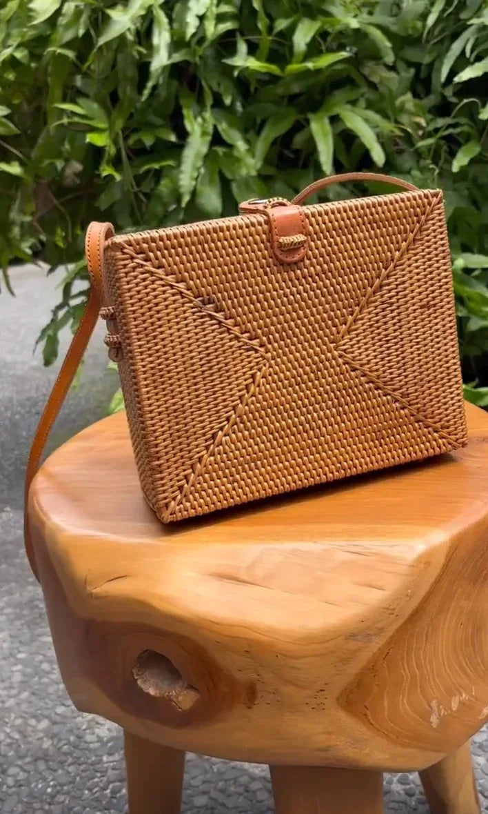 Rattan Square Crossbody Bag