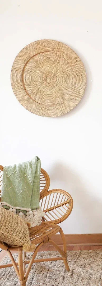 Large Seagrass Wall Decor Plate Hanging Dark Brown