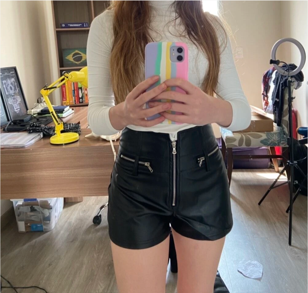 Cocktail Party Genuine Leather Shorts Women