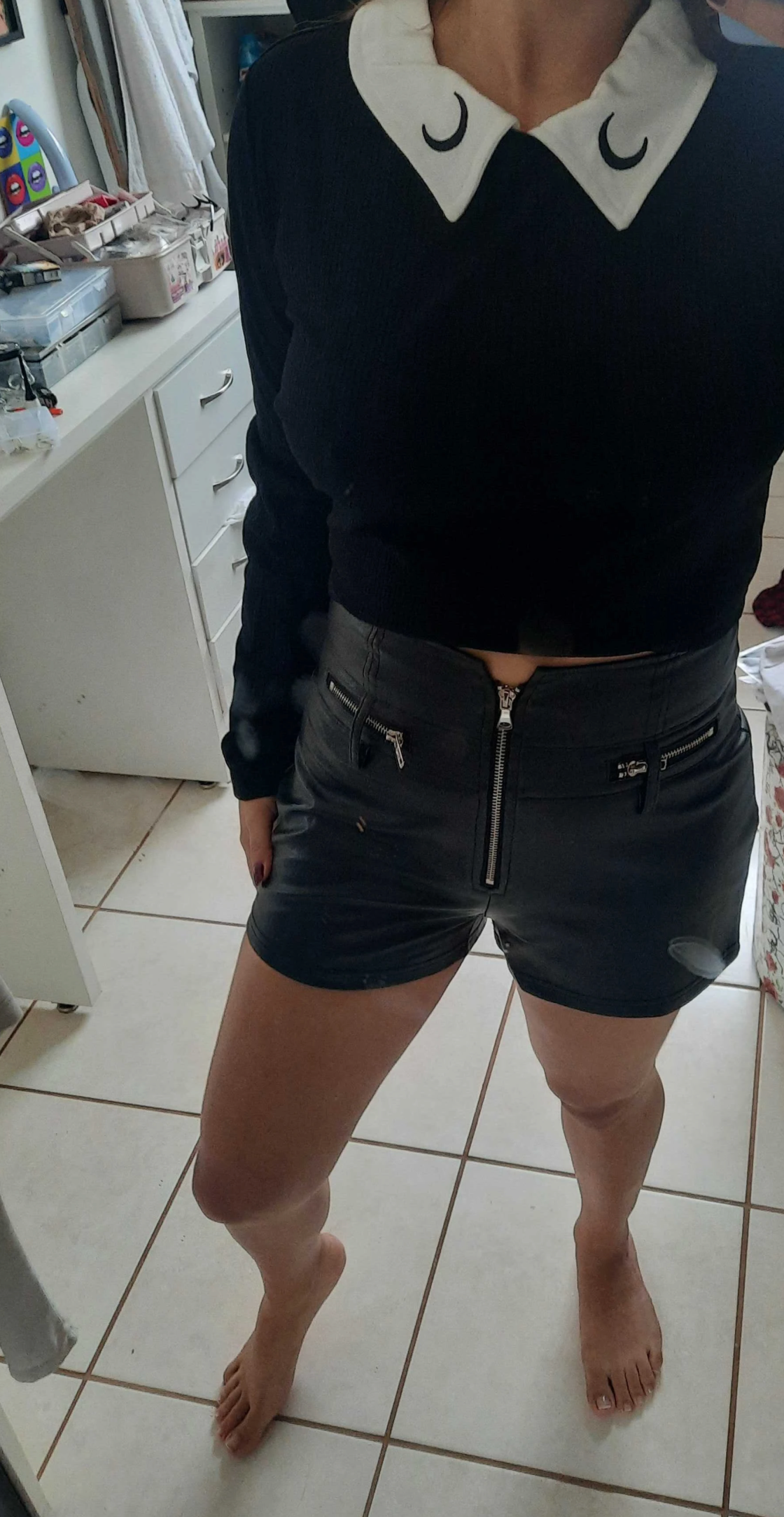 Cocktail Party Genuine Leather Shorts Women