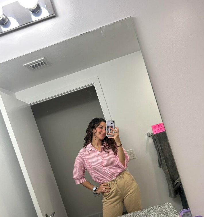 button down striped short sleeve women's shirt