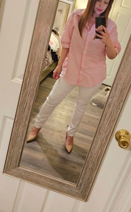 button down striped short sleeve women's shirt