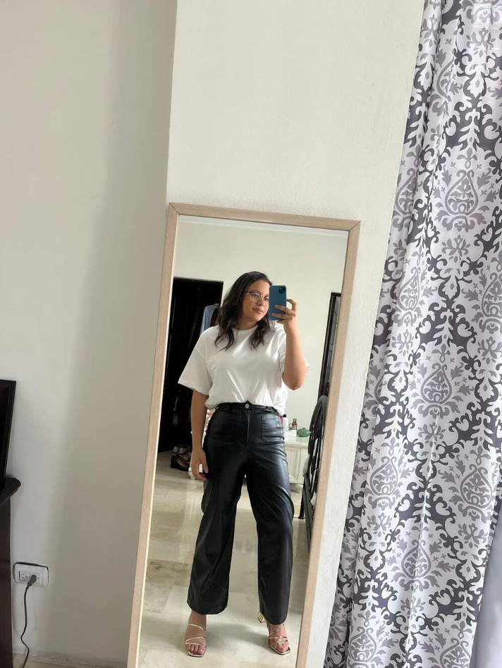 Women's Front Pocket Real Leather Pants Wide Leg