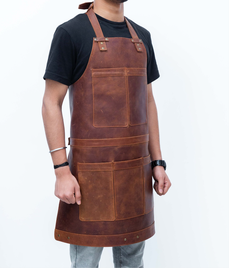 Leather Apron with Adjustable Straps and Pockets