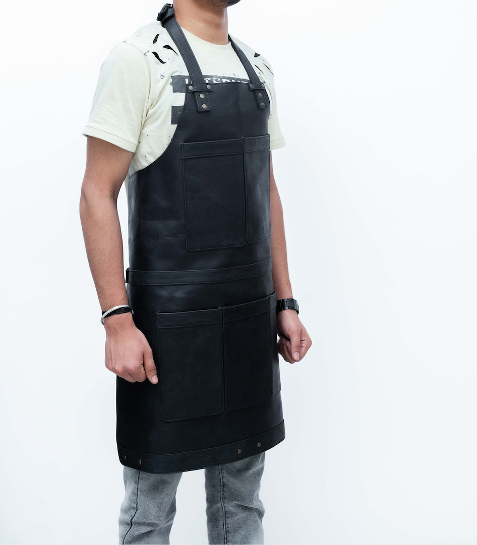 Leather Apron with Adjustable Straps and Pockets