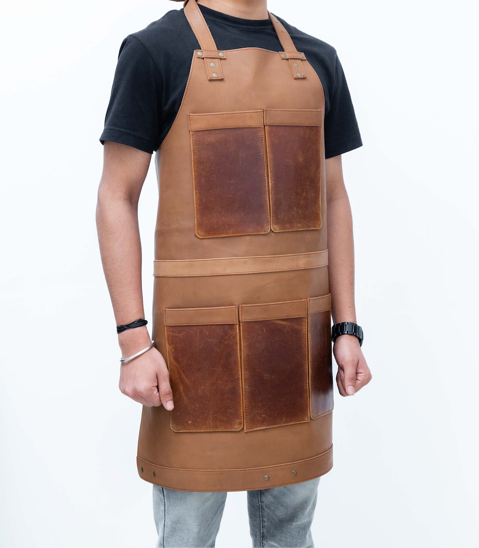 Leather Apron with Adjustable Straps and Pockets