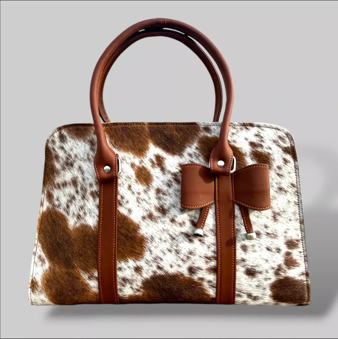 Cowhide Fur Skin Brown White Shoulder Purse - Main Image