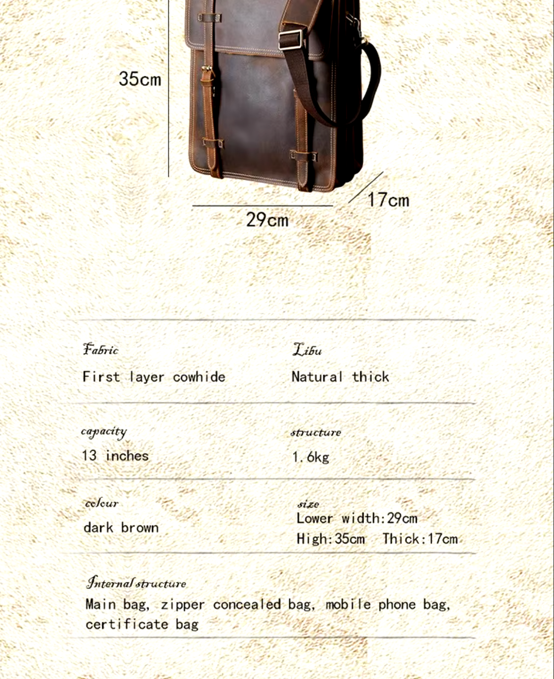 Handmade Crazy Horse Leather Shoulder Crossbody Bag