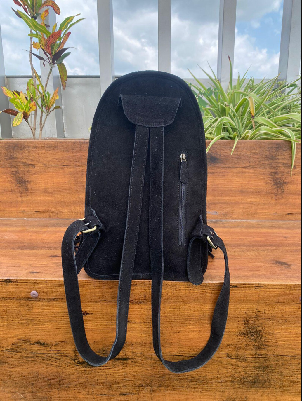 Tooled Leather Suede Backpack Bag