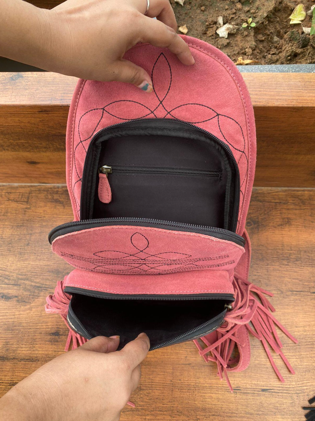 Tooled Leather Suede Backpack Bag