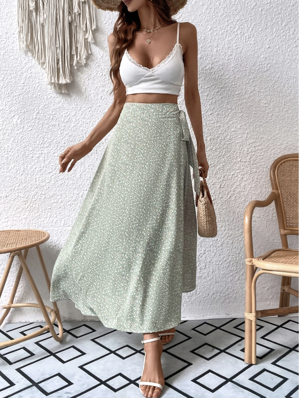 side wrap maxi skirt summer beach outfit