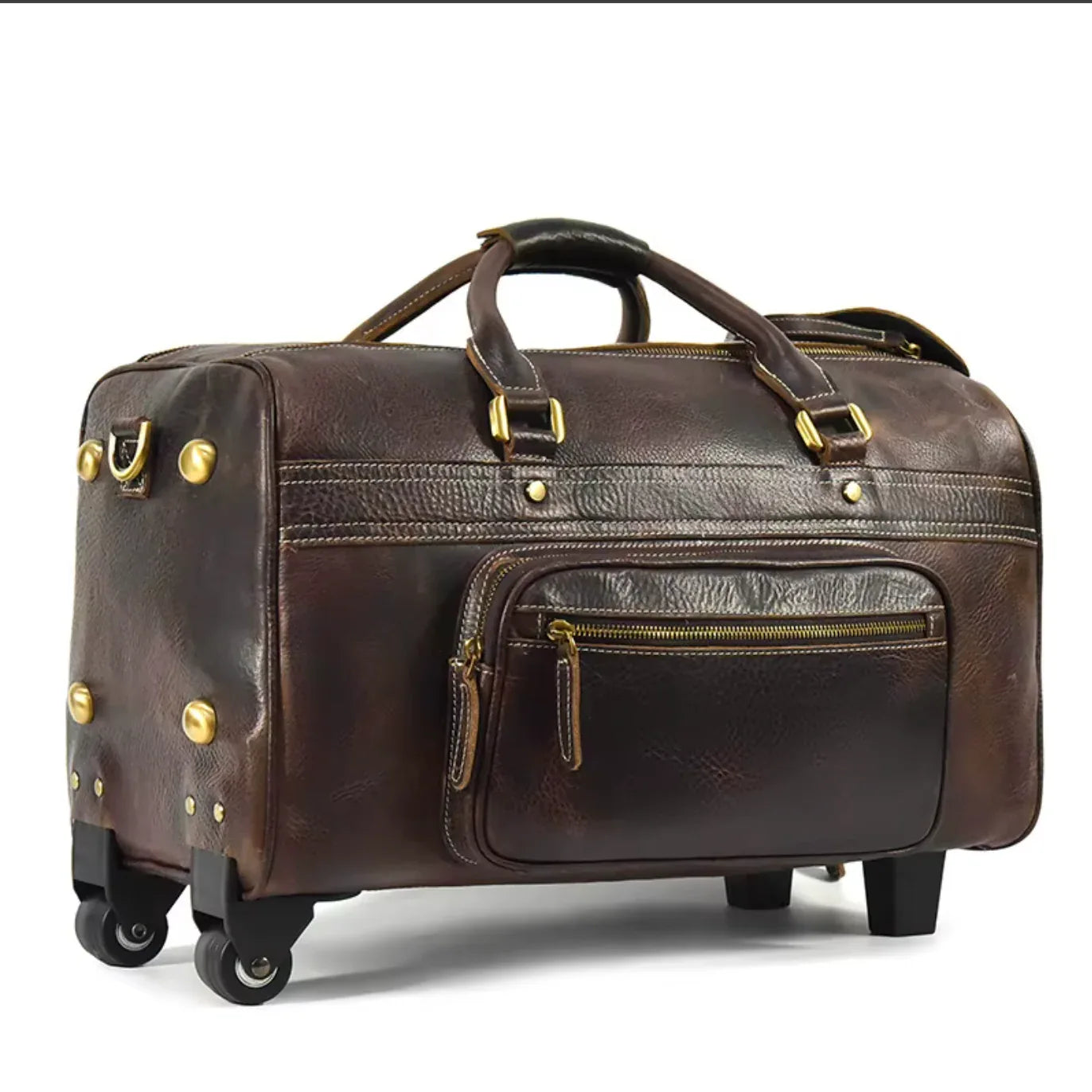wheeled leather duffle bag trolley case
