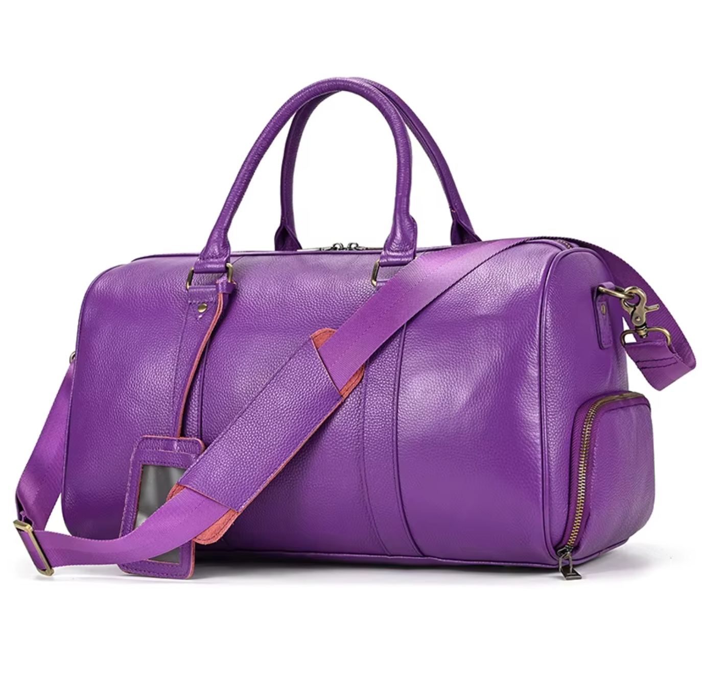Purple Leather Duffle Bags Weekender Luggage