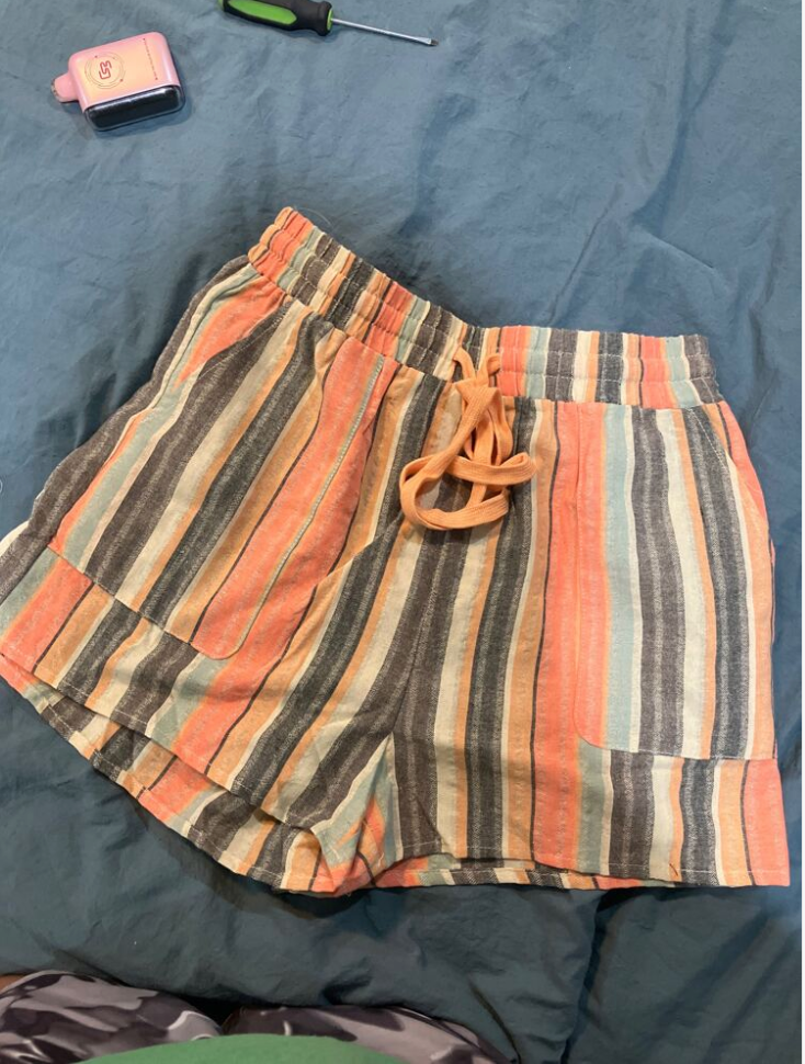 High Waisted Striped Cotton Summer Short