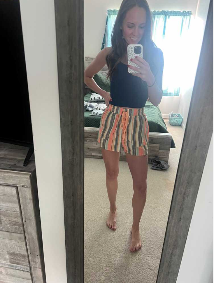 High Waisted Striped Cotton Summer Short