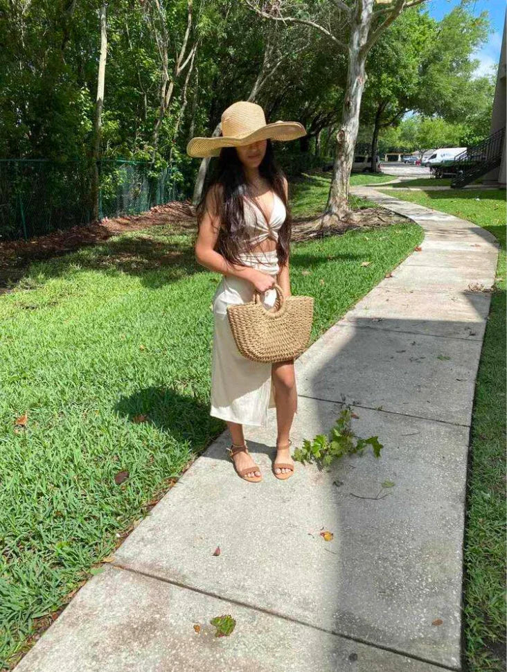 wicker straw summer tote bag beach