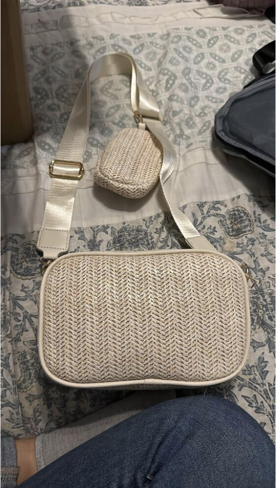 Straw Crossbody Bag With Purse Summer Beach