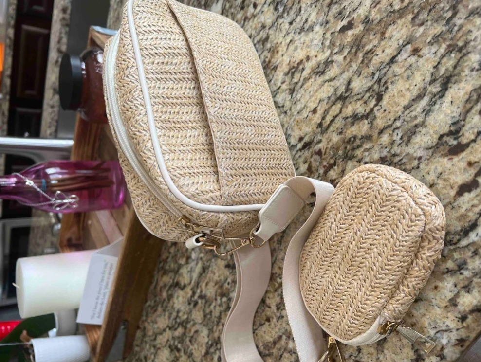 Straw Crossbody Bag With Purse Summer Beach