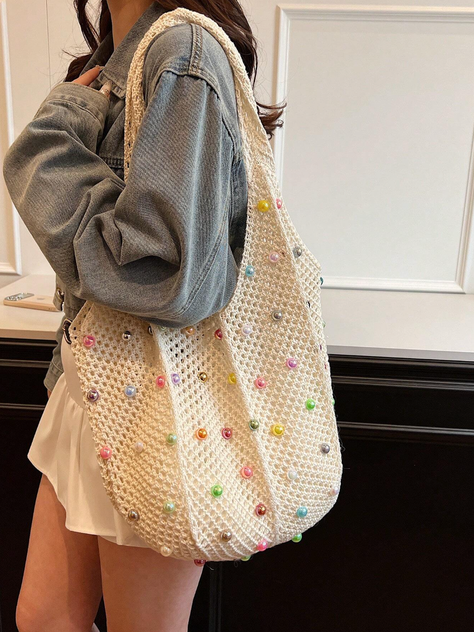 woven beach shoulder bags for women