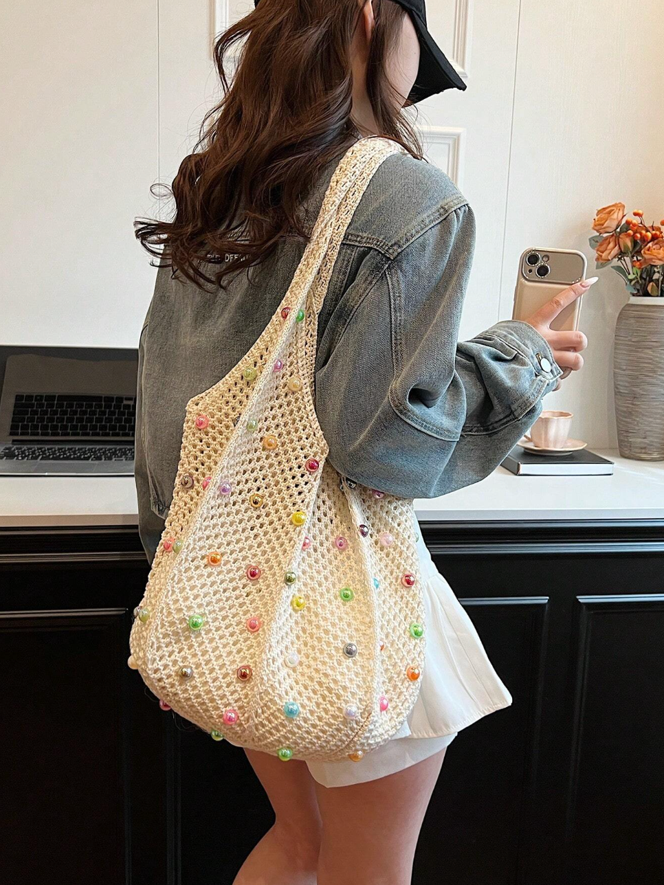 woven beach shoulder bags for women