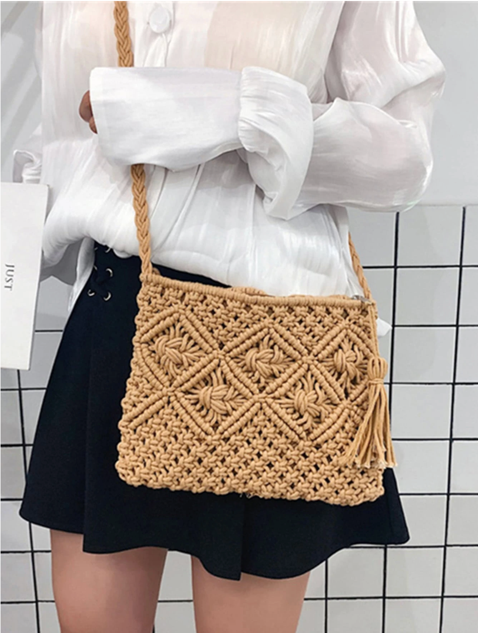 Women Crochet Bags Hallow Out Square Purse