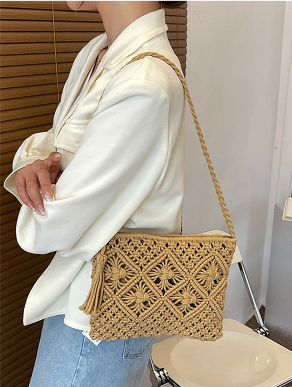 Women Crochet Bags Hallow Out Square Purse