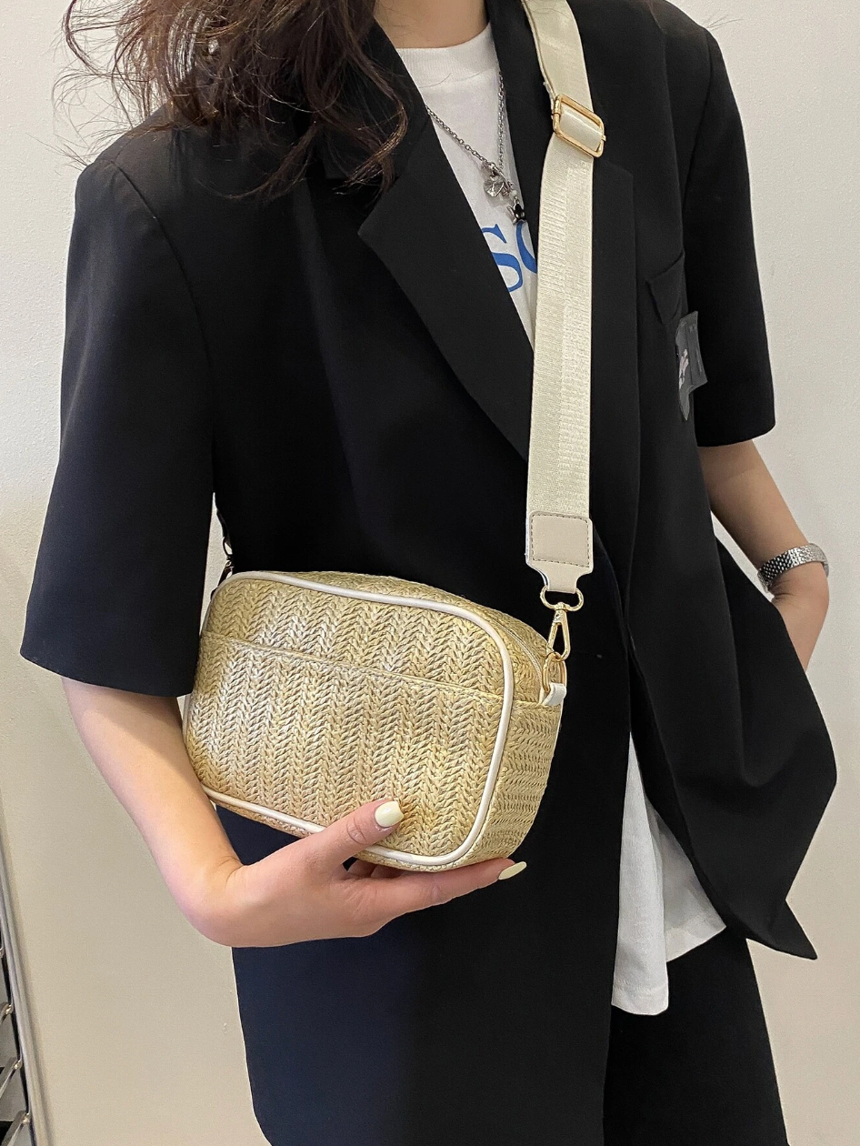 Straw Crossbody Bag With Purse Summer Beach