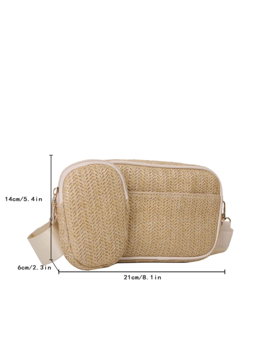 Straw Crossbody Bag With Purse Summer Beach