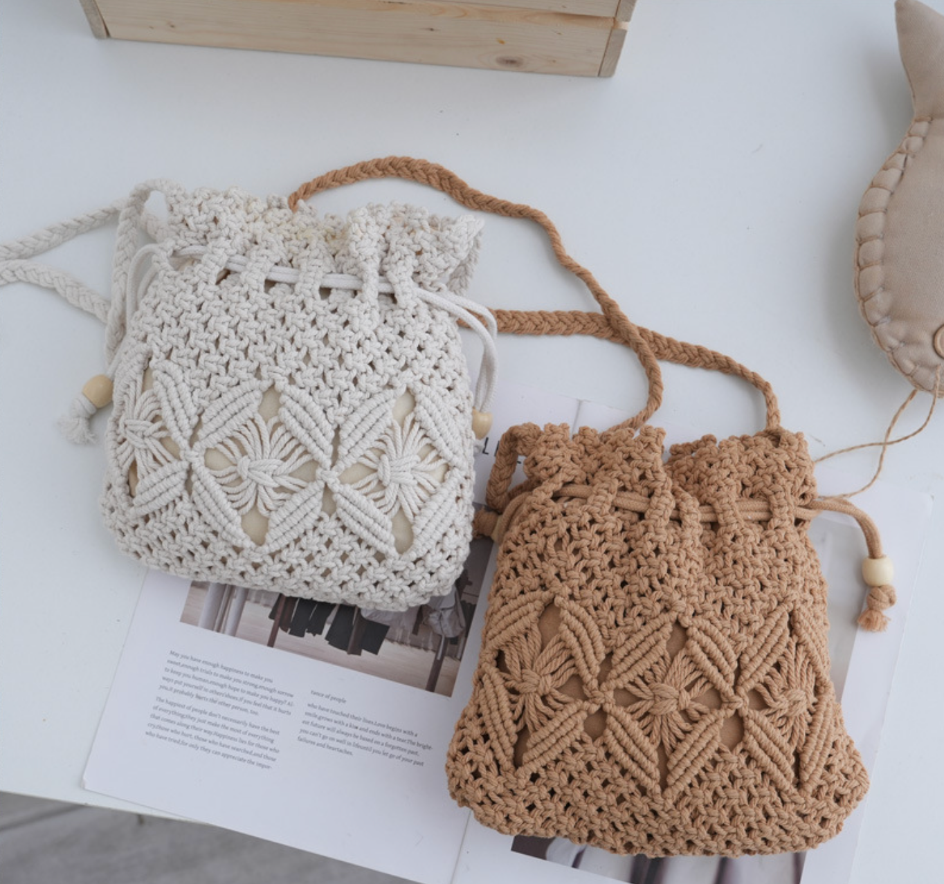 Woven Bucket Bag with Drawstring
