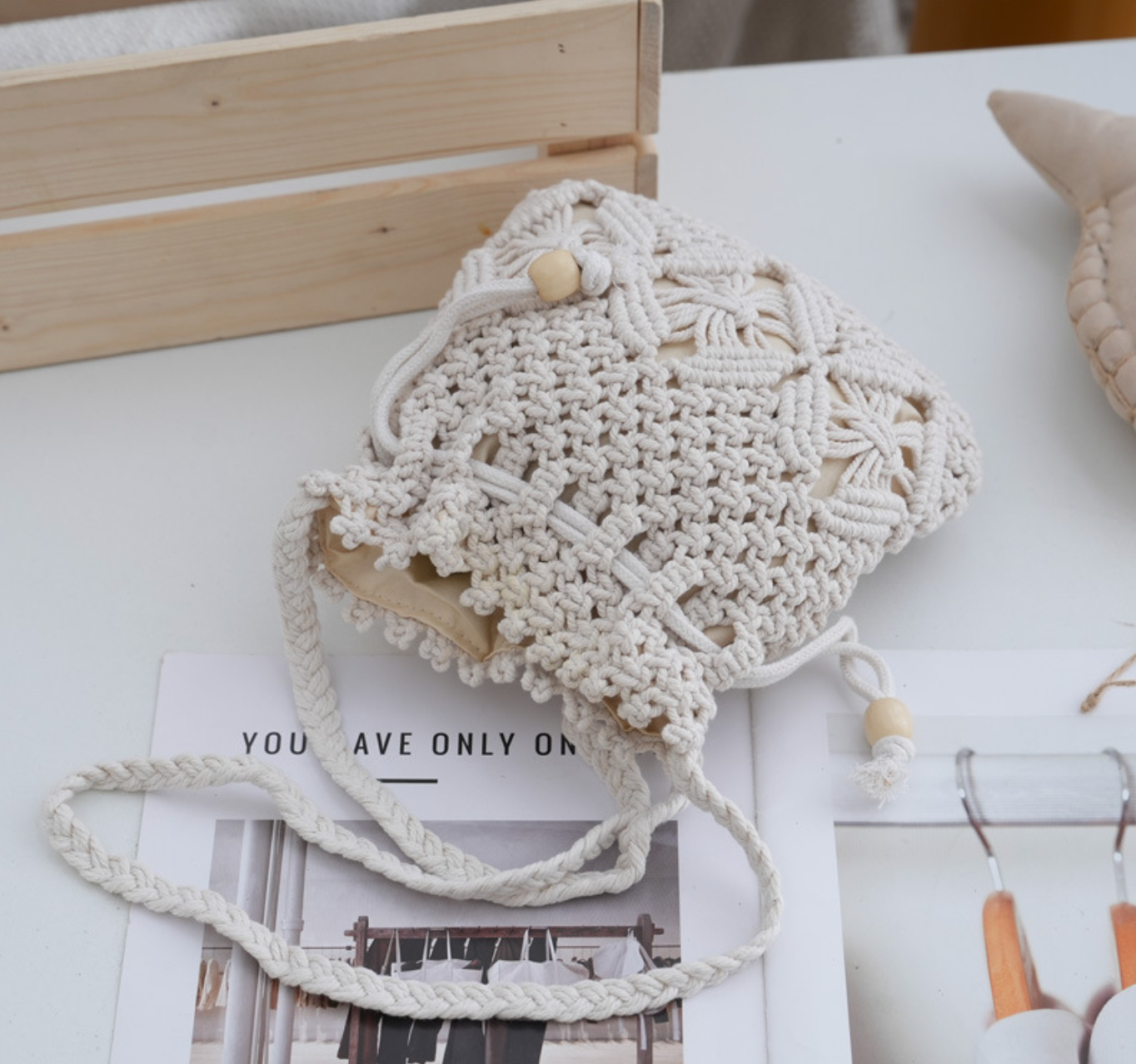 Woven Bucket Bag with Drawstring