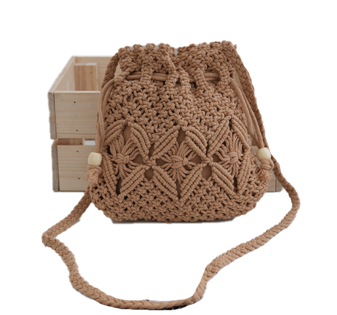 Woven Bucket Bag with Drawstring