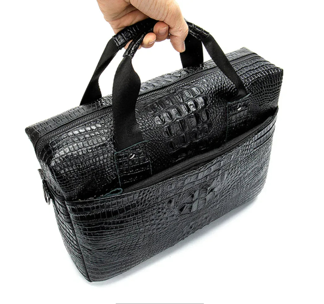 Genuine Leather Crocodile Pattern Briefcase Bag