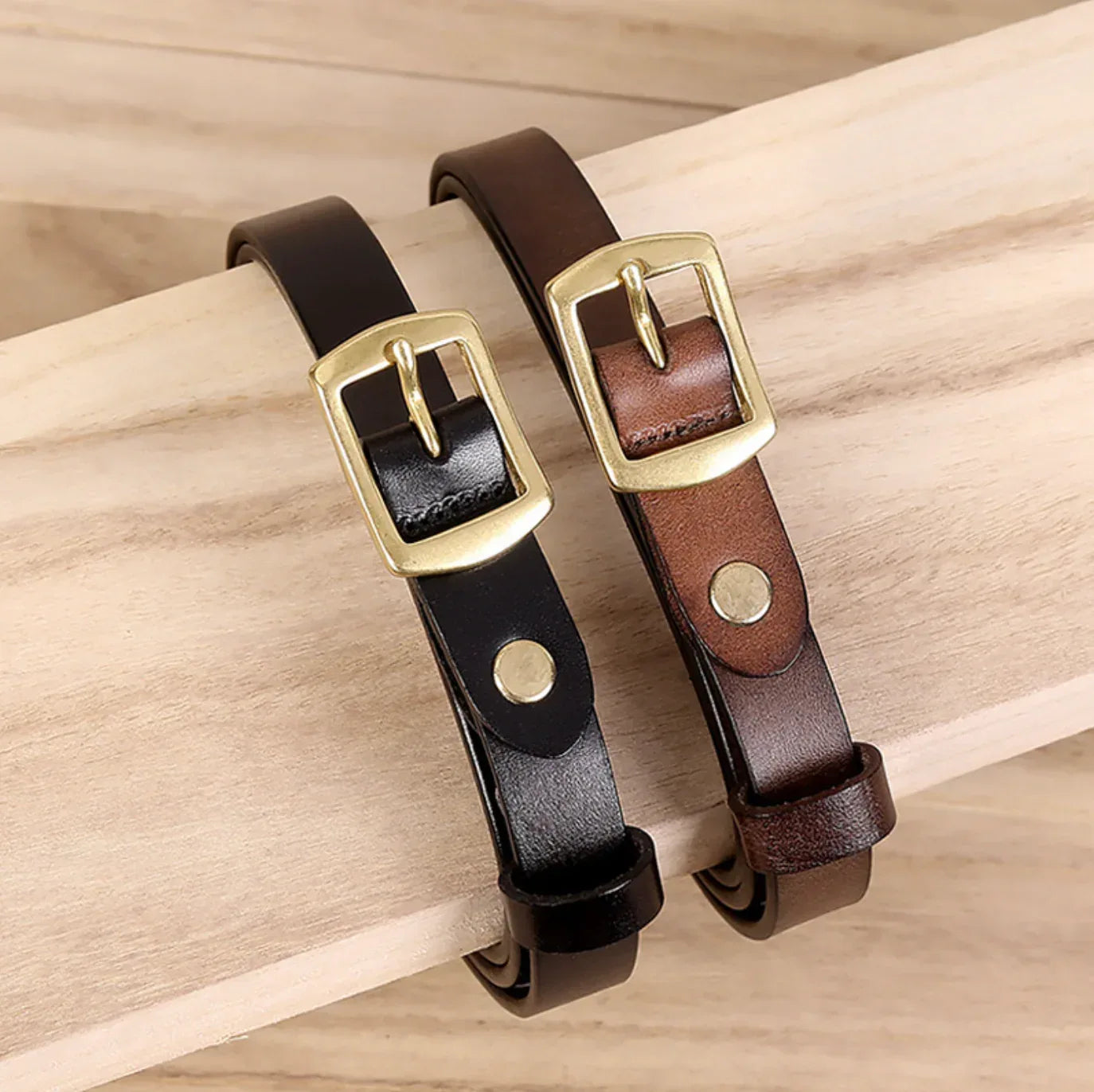 Genuine Leather Slim Belt for Women