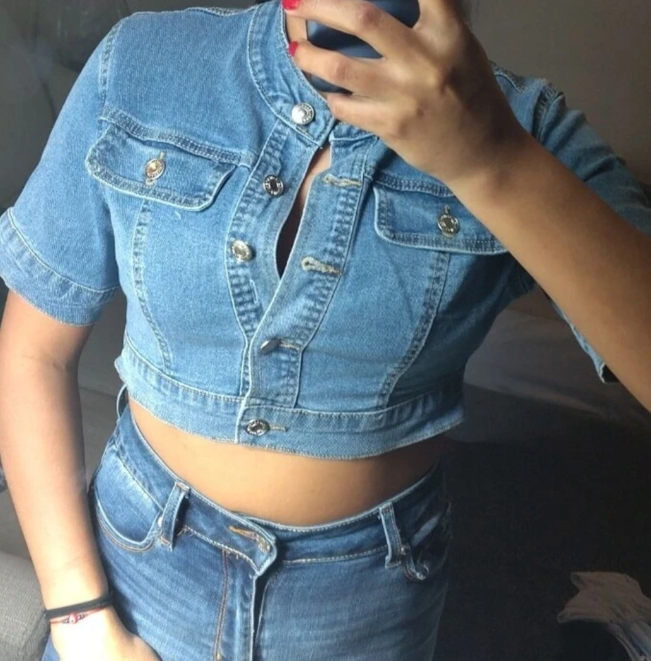Stand Collar Cropped Denim Jacket