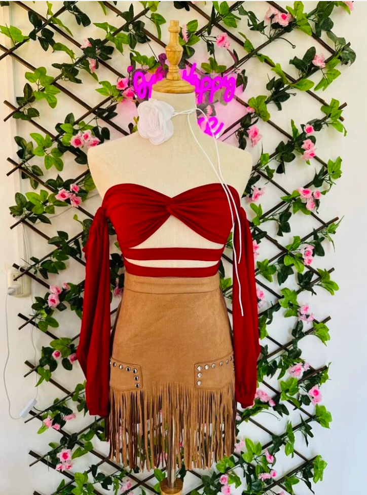 Fringe Hem Western A-Line Skirt for Women