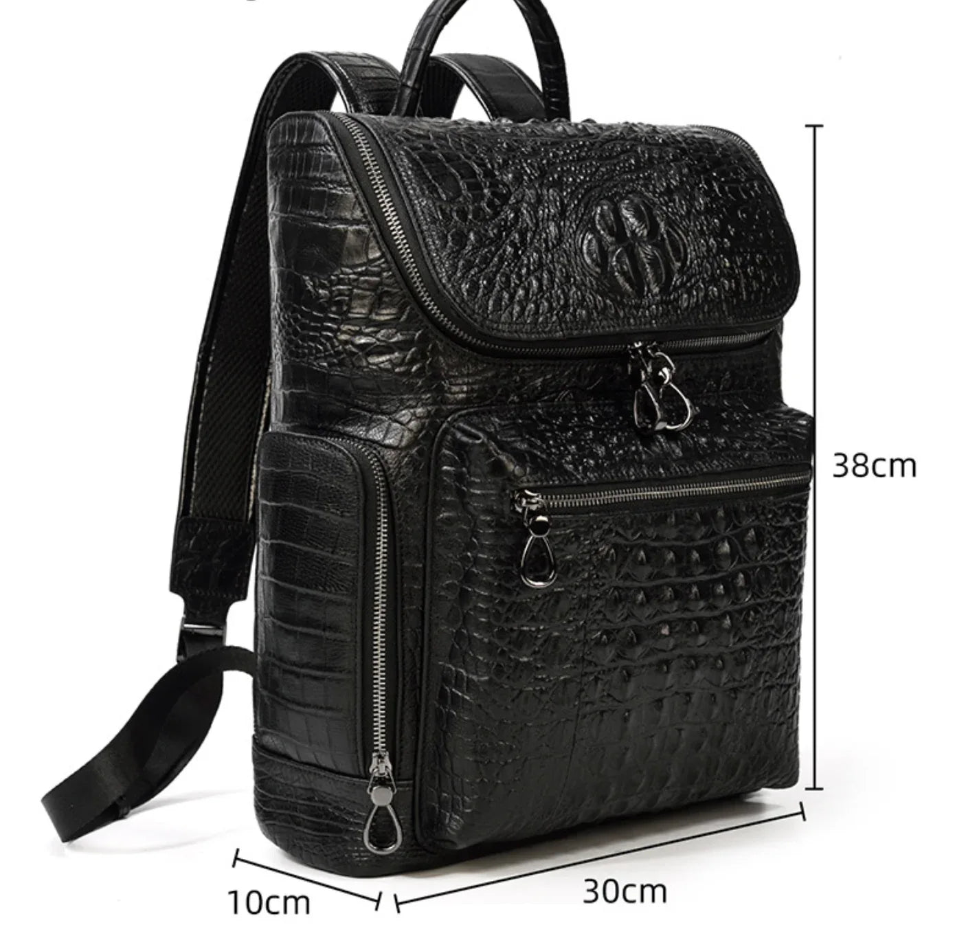 Genuine Leather Crocodile Pattern Backpack for Men