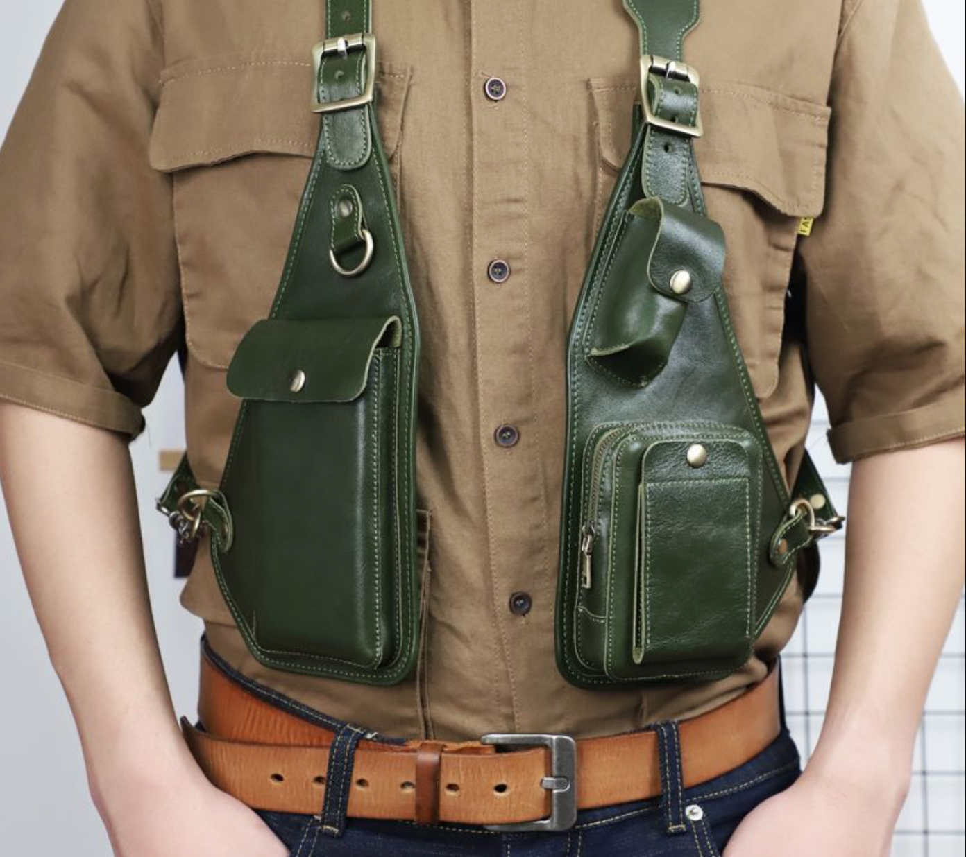 Men's Leather Shoulder Holster Bag Dual Chest Utility Design