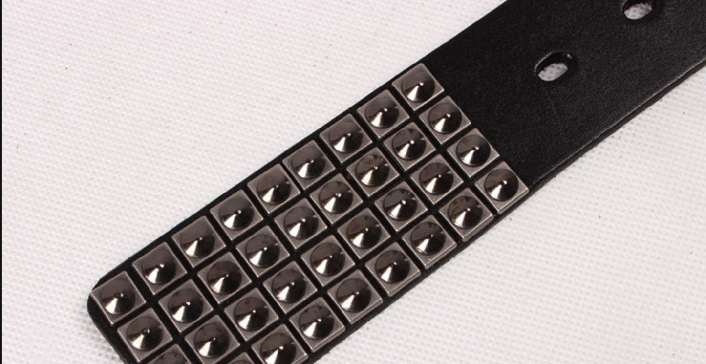 Studded Leather Punk Belts for Men With Silver Rivets