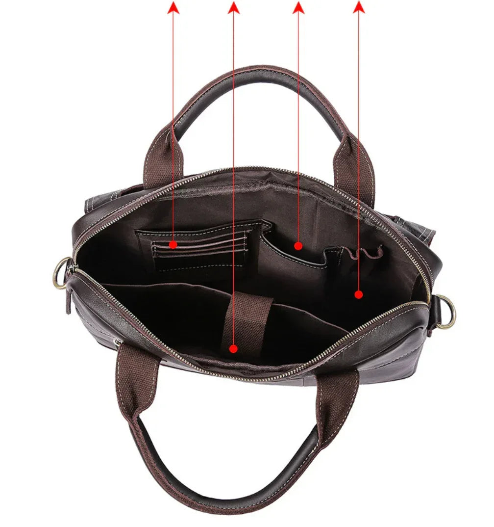 Men Leather Briefcase Bag with Dual Pockets