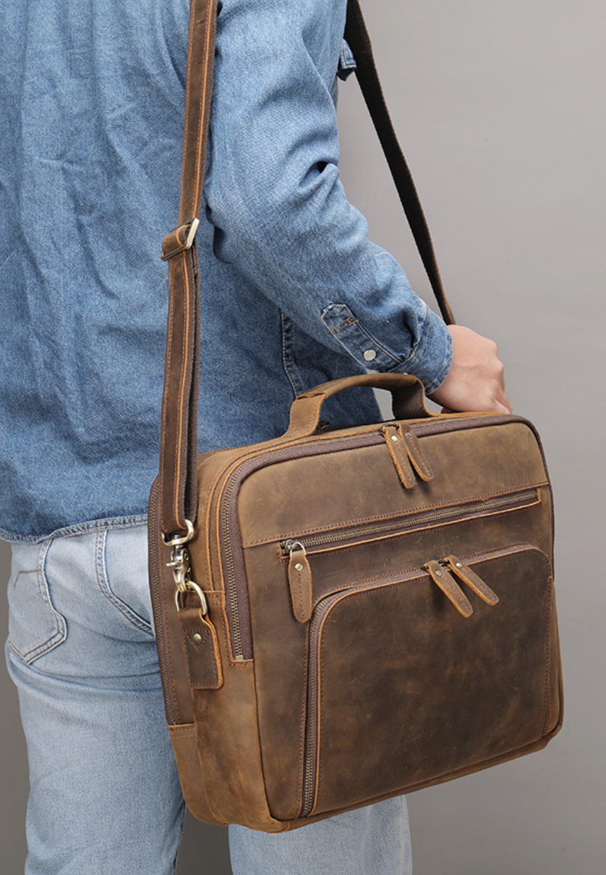 Brown Leather Briefcase Laptop Bag for Men