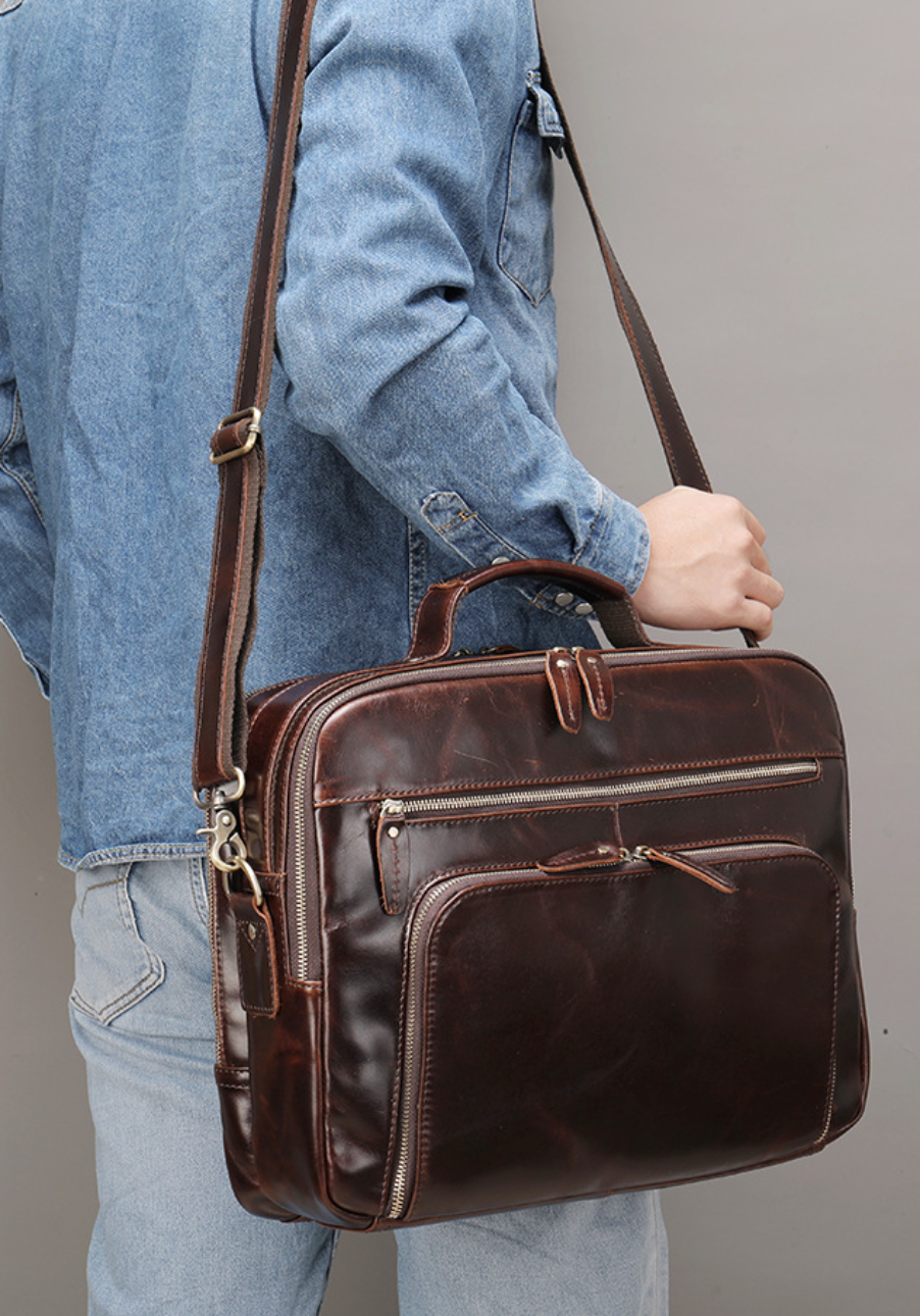 Brown Leather Briefcase Laptop Bag for Men