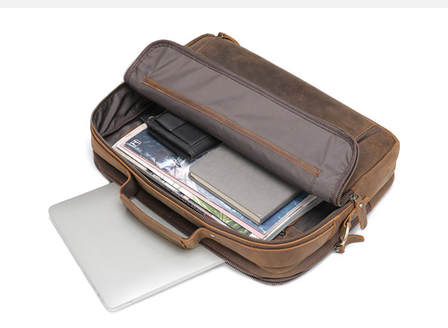Brown Leather Briefcase Laptop Bag for Men