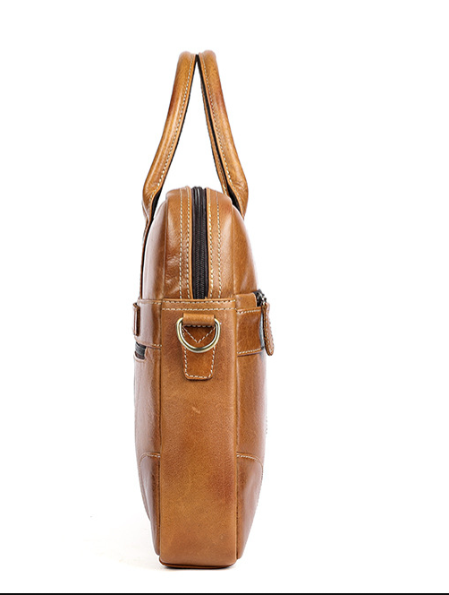 Genuine Leather Briefcase Bag with Trolley Sleeve